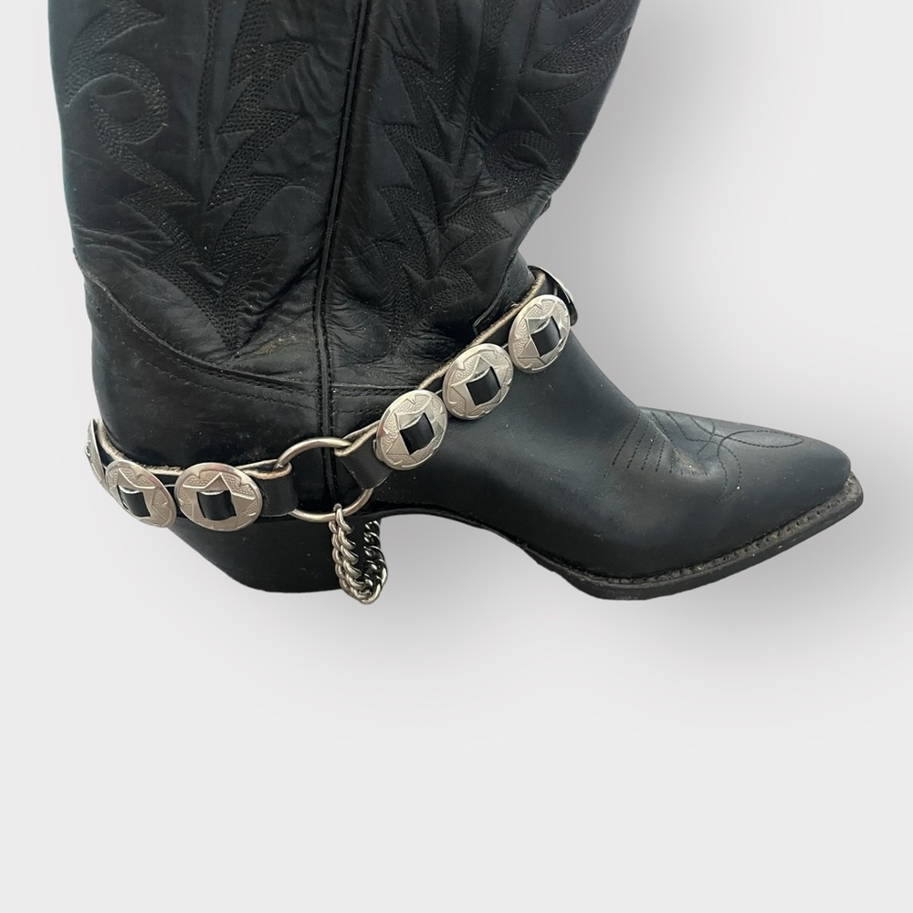 Justin Boots W2321 Black Western Boot - SIlver Boot Chain Boho, Women's Size 6 - Picture 8 of 11
